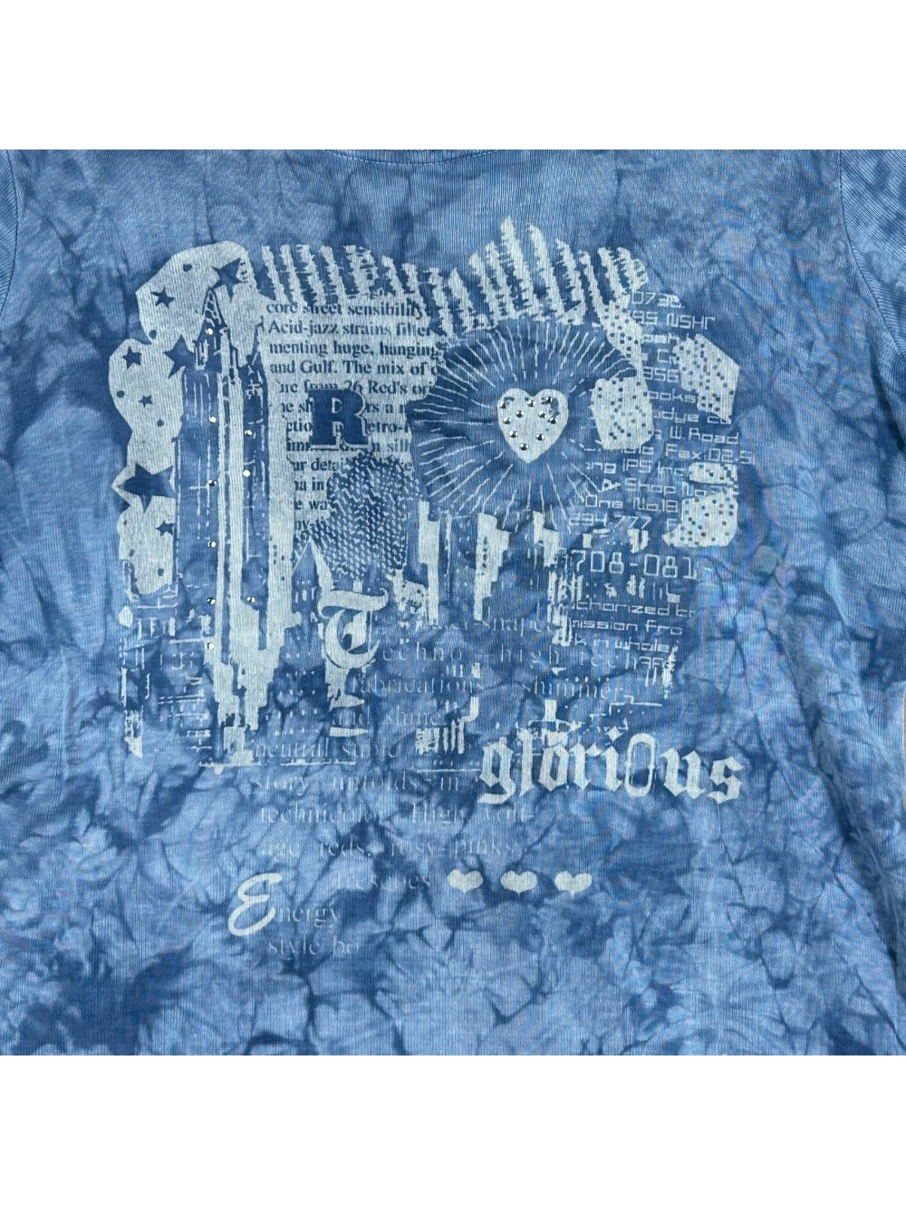 Vintage Y2K Democracy Weekends Blue Tie-Dye Grunge Graphic Tee Size S USA - Picture 2 of 6